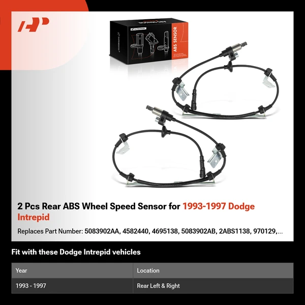 2 Pcs Rear ABS Wheel Speed Sensor for 1993-1997 Dodge Intrepid
