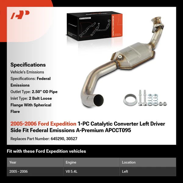 2005-2006 Ford Expedition 1-PC Catalytic Converter Left Driver Side Fit Federal Emissions A-Premium APCCT095
