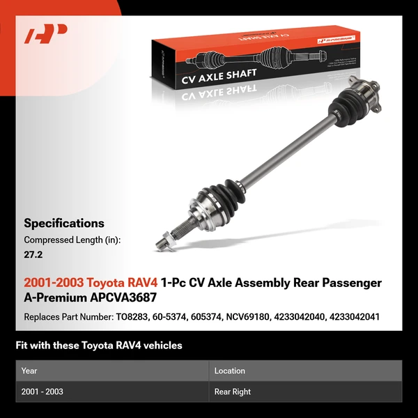 2001-2003 Toyota RAV4 1-Pc CV Axle Assembly Rear Passenger A-Premium APCVA3687