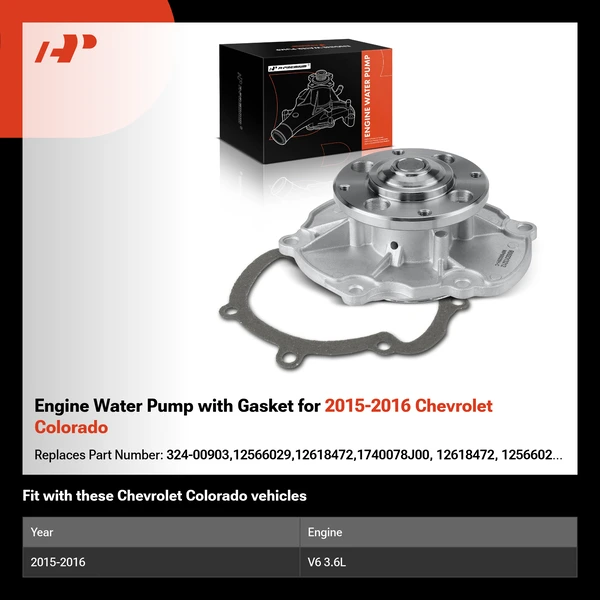 Engine Water Pump with Gasket for 2015-2016 Chevrolet Colorado