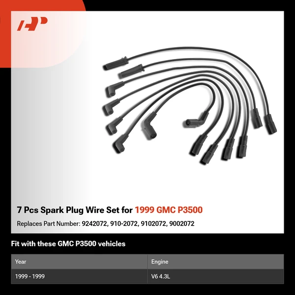7 Pcs Spark Plug Wire Set for 1999 GMC P3500