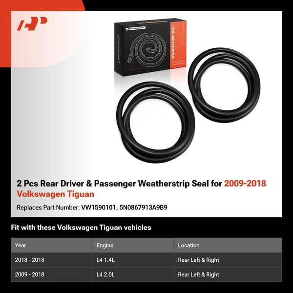 2 Pcs Rear Driver & Passenger Weatherstrip Seal for 2009-2018 Volkswagen Tiguan