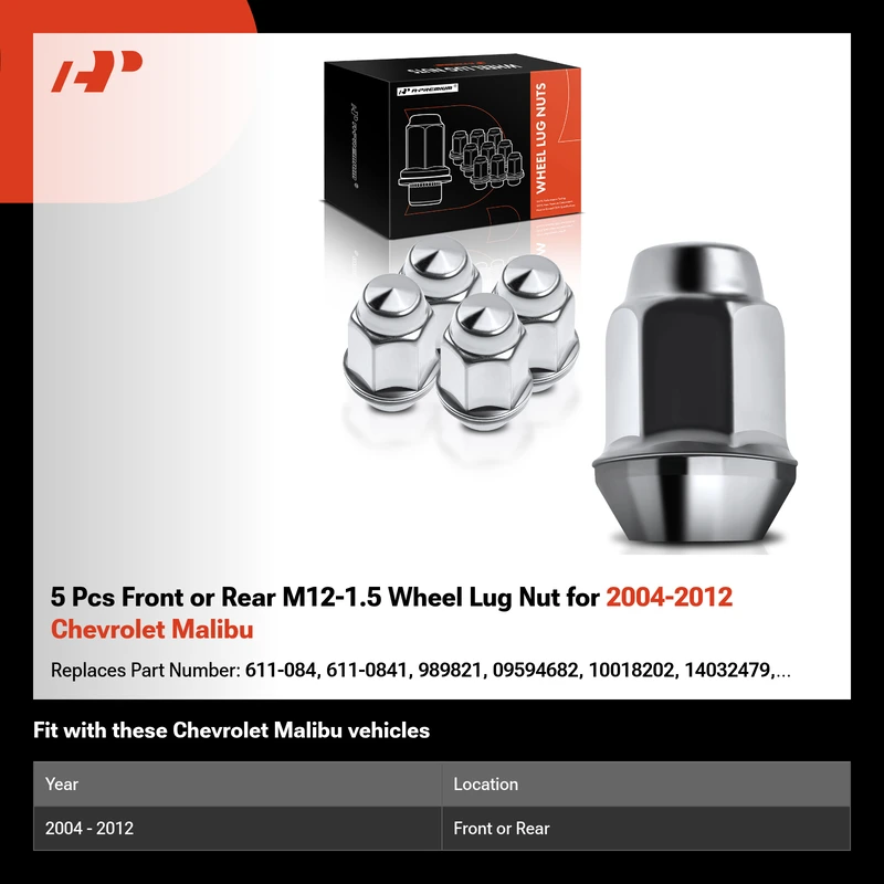 5 Pcs Front or Rear M12-1.5 Wheel Lug Nut for 2004-2012 Chevrolet Malibu