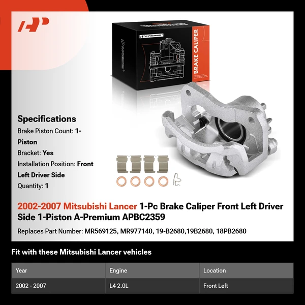 2002-2007 Mitsubishi Lancer 1-Pc Brake Caliper Front Left Driver Side 1-Piston A-Premium APBC2359