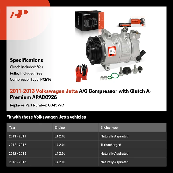2011-2013 Volkswagen Jetta A/C Compressor with Clutch A-Premium APACC926