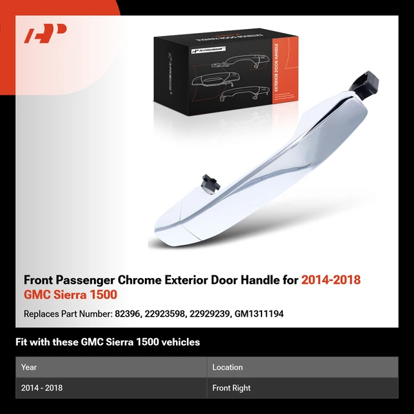 Front Passenger Chrome Exterior Door Handle for 2014-2018 GMC Sierra 1500