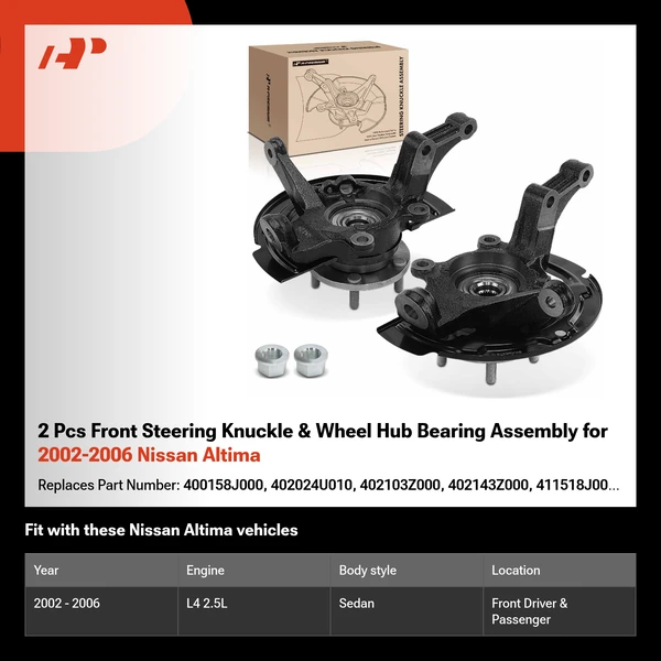 2 Pcs Front Steering Knuckle & Wheel Hub Bearing Assembly for 2002-2006 Nissan Altima