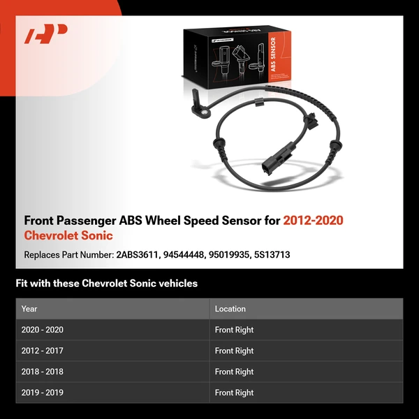 Front Passenger ABS Wheel Speed Sensor for 2012-2020 Chevrolet Sonic