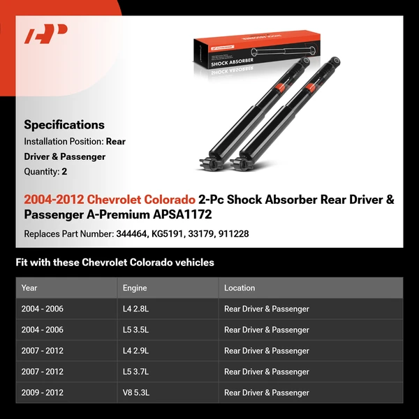2004-2012 Chevrolet Colorado 2-Pc Shock Absorber Rear Driver & Passenger A-Premium APSA1172