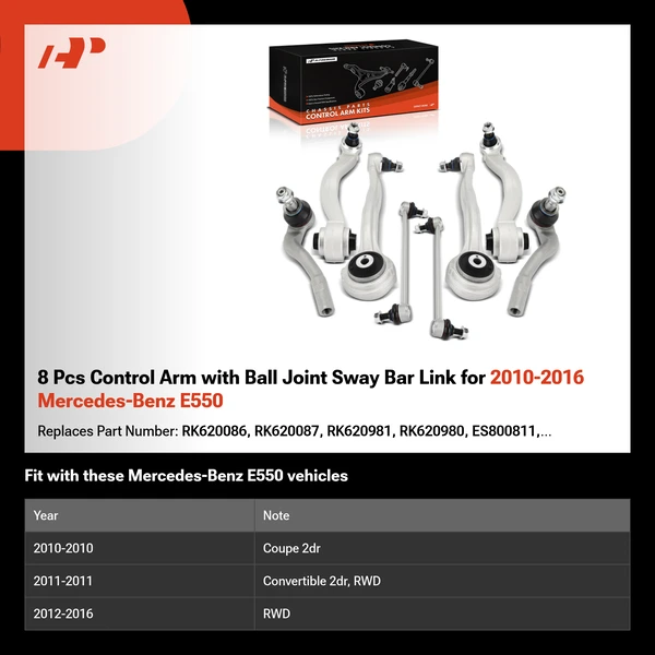 8 Pcs Control Arm with Ball Joint Sway Bar Link for 2010-2016 Mercedes-Benz E550