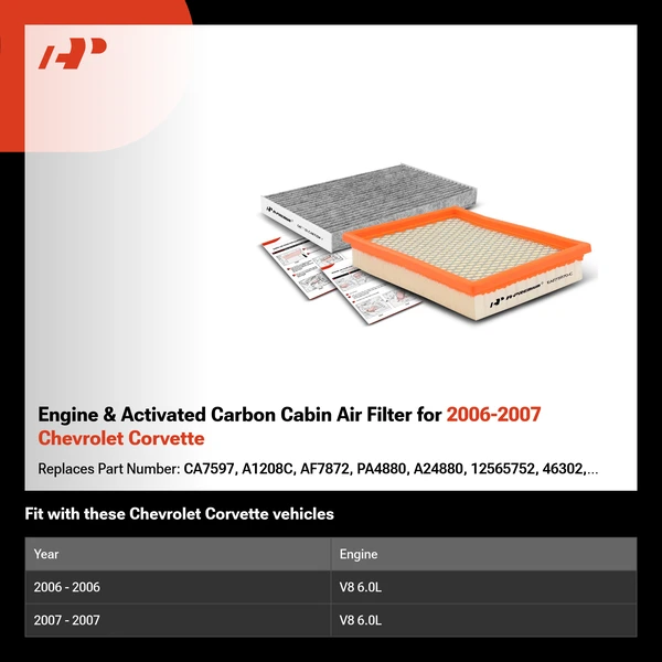 Engine & Activated Carbon Cabin Air Filter for 2006-2007 Chevrolet Corvette