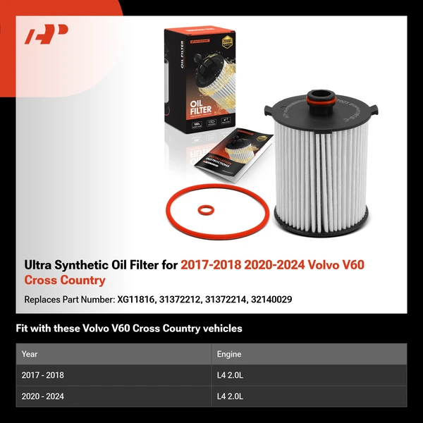 Ultra Synthetic Oil Filter for 2017-2018 2020-2024 Volvo V60 Cross Country