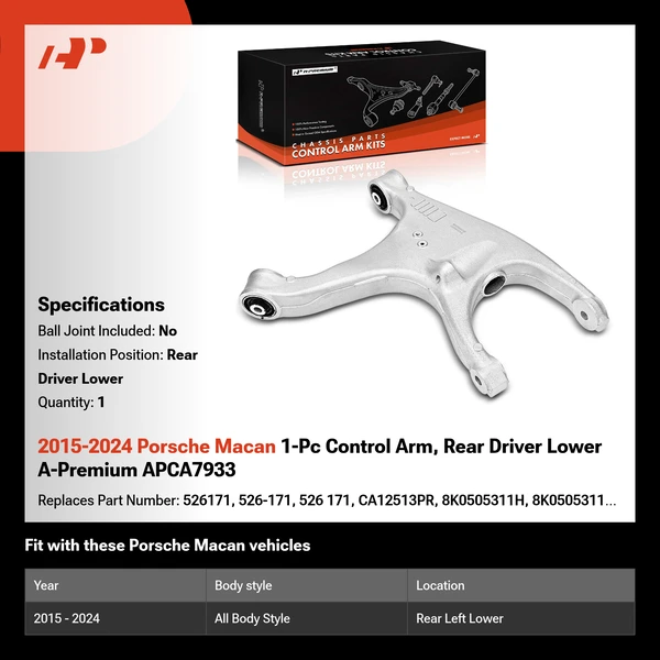 2015-2024 Porsche Macan 1-Pc Control Arm, Rear Driver Lower A-Premium APCA7933