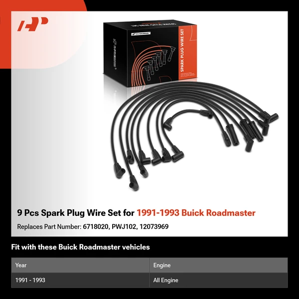 9 Pcs Spark Plug Wire Set for 1991-1993 Buick Roadmaster