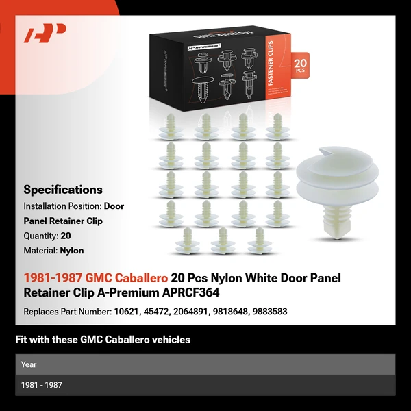 1981-1987 GMC Caballero 20 Pcs Nylon White Door Panel Retainer Clip A-Premium APRCF364
