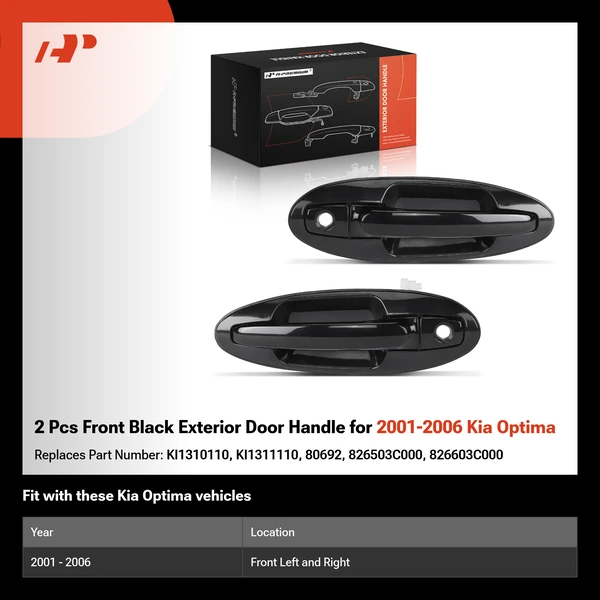 2 Pcs Front Black Exterior Door Handle for 2001-2006 Kia Optima