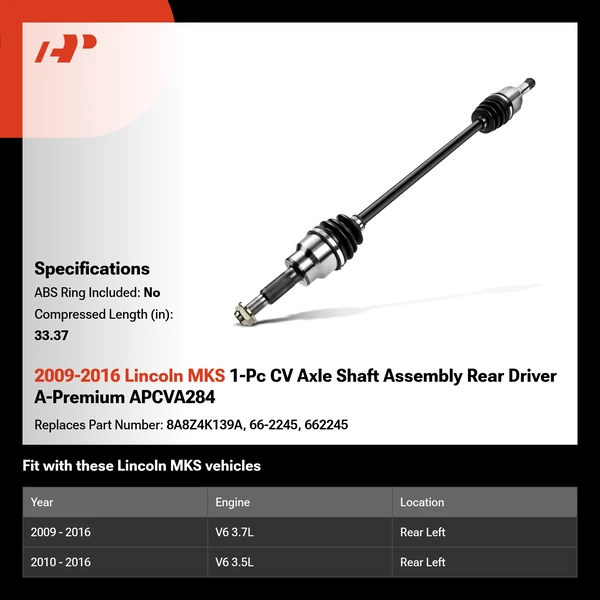 2009-2016 Lincoln MKS 1-Pc CV Axle Shaft Assembly Rear Driver A-Premium APCVA284