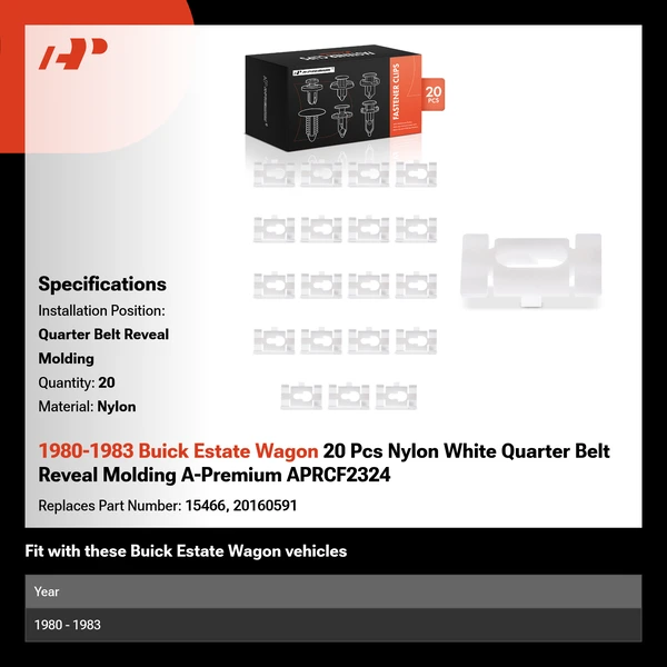 1980-1983 Buick Estate Wagon 20 Pcs Nylon White Quarter Belt Reveal Molding A-Premium APRCF2324