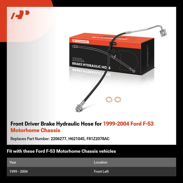 Front Driver Brake Hydraulic Hose for 1999-2004 Ford F-53 Motorhome Chassis