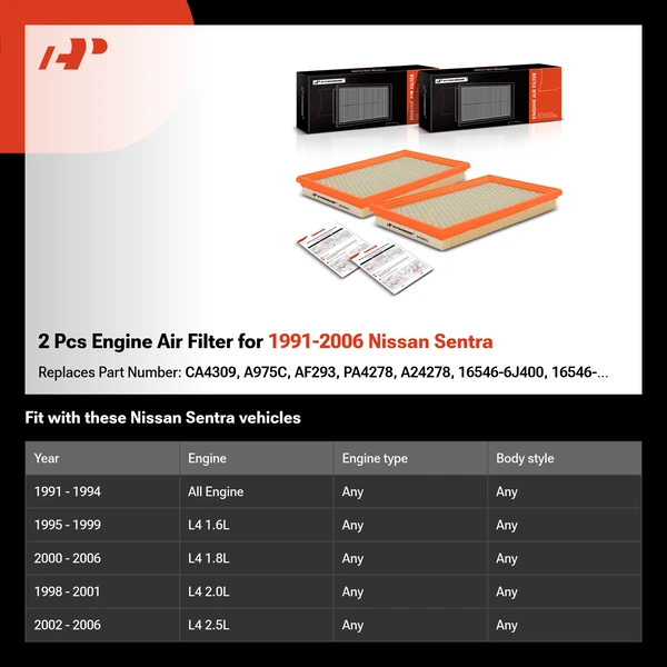 2 Pcs Engine Air Filter for 1991-2006 Nissan Sentra