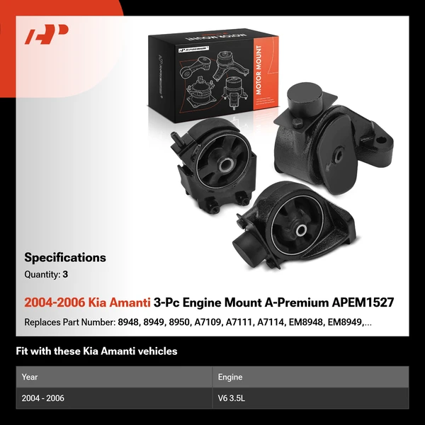 2004-2006 Kia Amanti 3-Pc Engine Mount A-Premium APEM1527