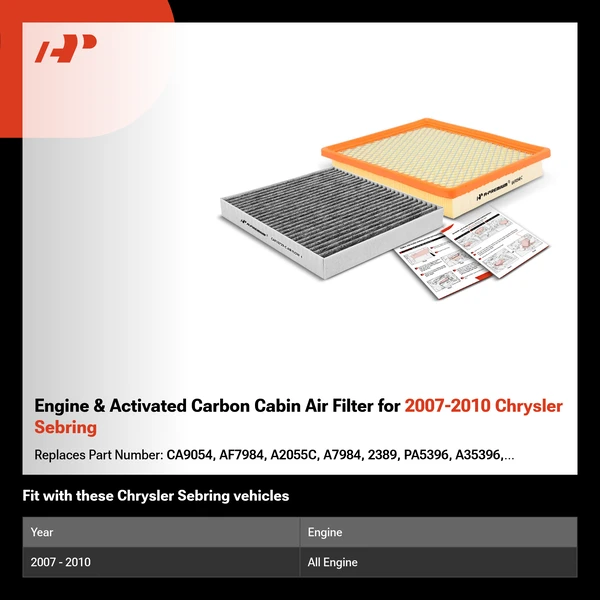 Engine & Activated Carbon Cabin Air Filter for 2007-2010 Chrysler Sebring