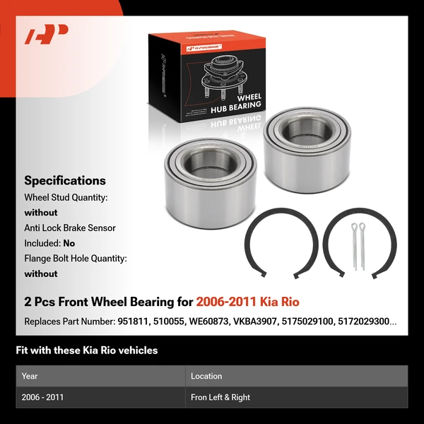 2 Pcs Front Wheel Bearing for 2006-2011 Kia Rio