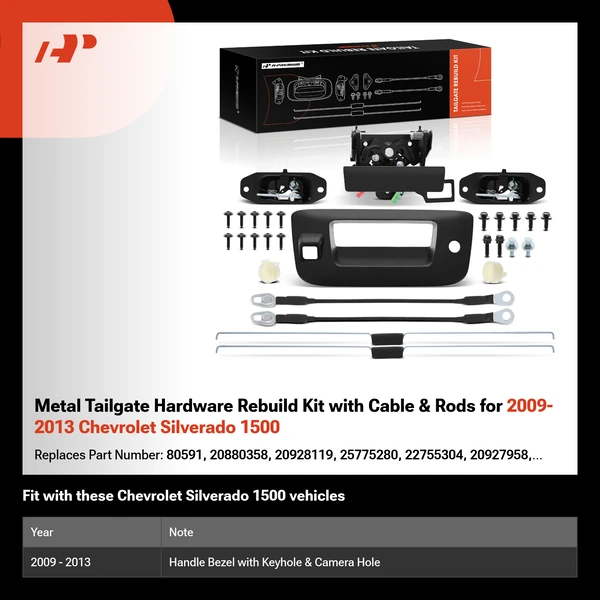 Metal Tailgate Hardware Rebuild Kit with Cable & Rods for 2009-2013 Chevrolet Silverado 1500