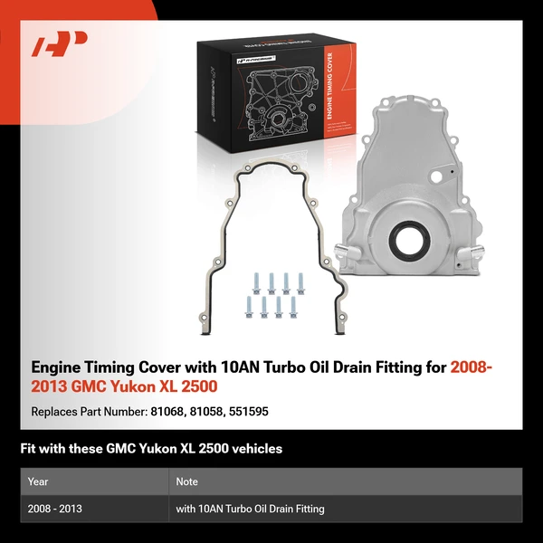 Engine Timing Cover with 10AN Turbo Oil Drain Fitting for 2008-2013 GMC Yukon XL 2500