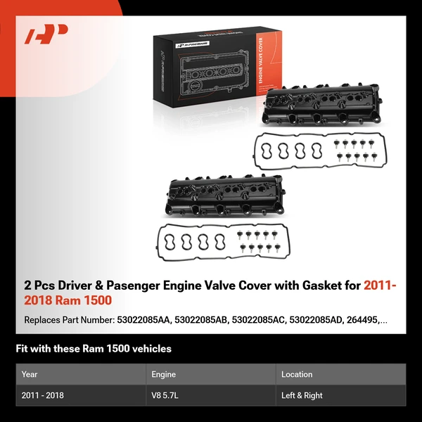 2 Pcs Driver & Pasenger Engine Valve Cover with Gasket for 2011-2018 Ram 1500