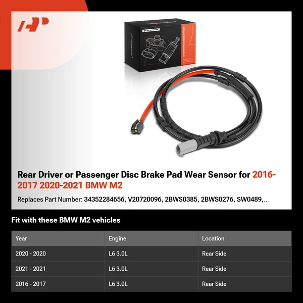 Rear Driver or Passenger Disc Brake Pad Wear Sensor for 2016-2017 2020-2021 BMW M2