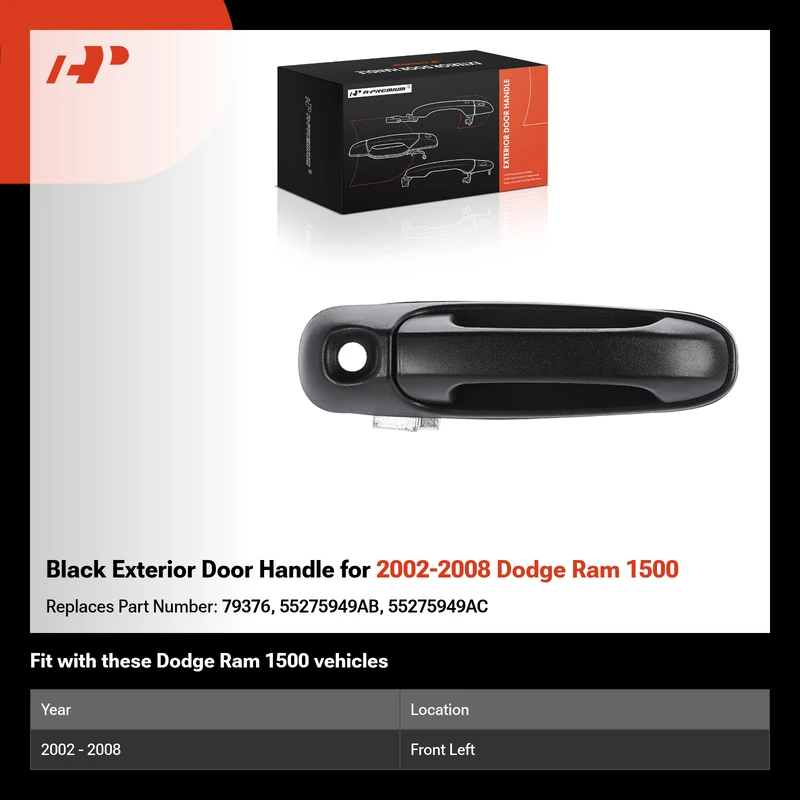 Black Exterior Door Handle for 2002-2008 Dodge Ram 1500
