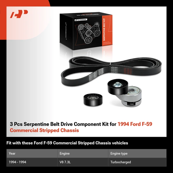 3 Pcs Serpentine Belt Drive Component Kit for 1994 Ford F-59 Commercial Stripped Chassis