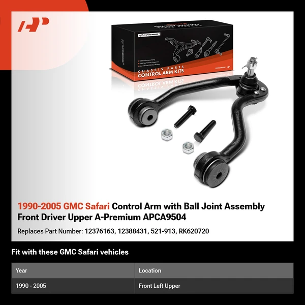 1990-2005 GMC Safari Control Arm with Ball Joint Assembly Front Driver Upper A-Premium APCA9504