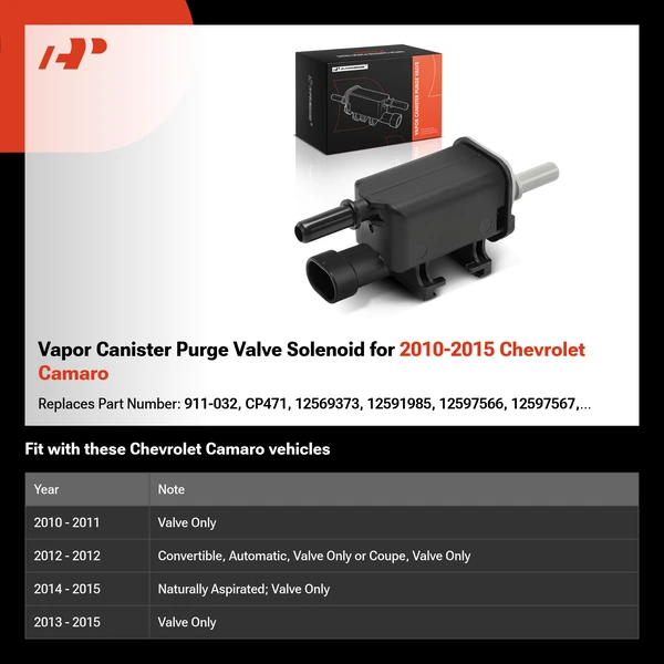 Vapor Canister Purge Valve Solenoid for 2010-2015 Chevrolet Camaro