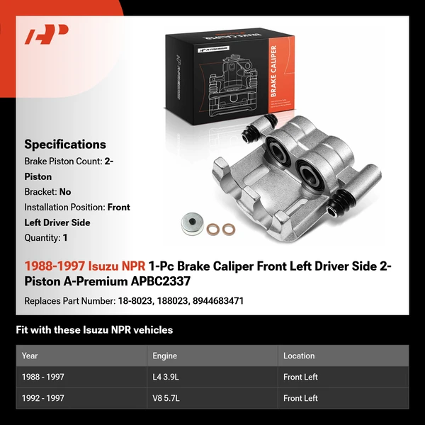 1988-1997 Isuzu NPR 1-Pc Brake Caliper Front Left Driver Side 2-Piston A-Premium APBC2337