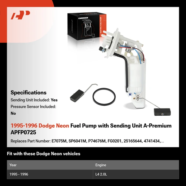 1995-1996 Dodge Neon Fuel Pump with Sending Unit A-Premium APFP0725