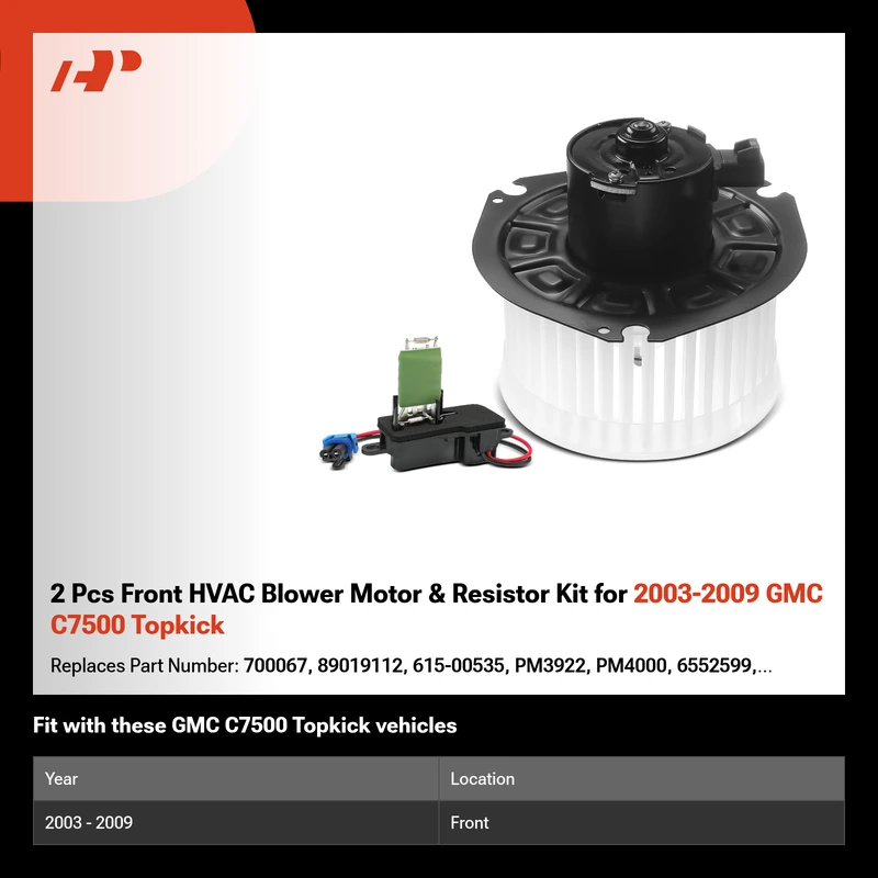 2 Pcs Front HVAC Blower Motor & Resistor Kit for 2003-2009 GMC C7500 Topkick