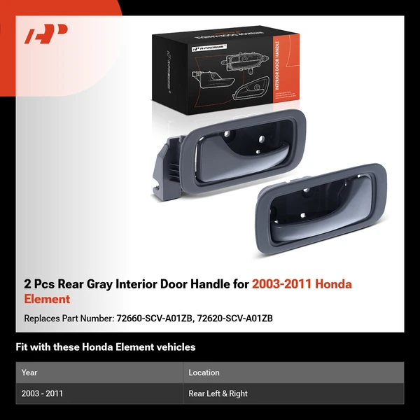 2 Pcs Rear Gray Interior Door Handle for 2003-2011 Honda Element