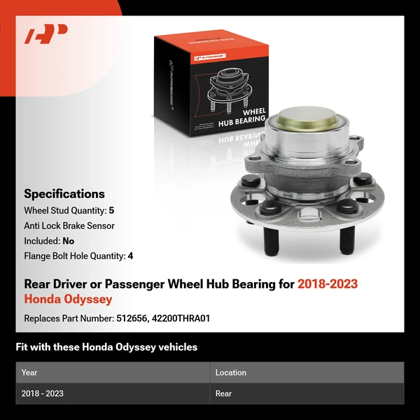 Rear Driver or Passenger Wheel Hub Bearing for 2018-2023 Honda Odyssey