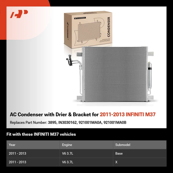 AC Condenser with Drier & Bracket for 2011-2013 INFINITI M37