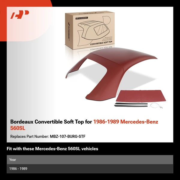 Bordeaux Convertible Soft Top for 1986-1989 Mercedes-Benz 560SL