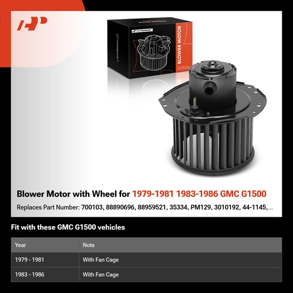 Blower Motor with Wheel for 1979-1981 1983-1986 GMC G1500