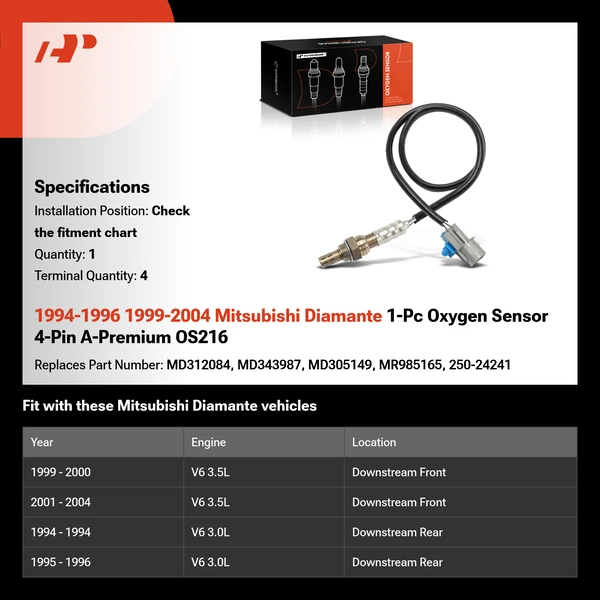 1994-1996 1999-2004 Mitsubishi Diamante 1-Pc Oxygen Sensor 4-Pin A-Premium OS216