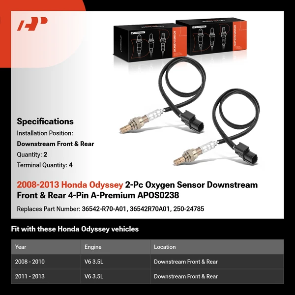 2008-2013 Honda Odyssey 2-Pc Oxygen Sensor Downstream Front & Rear 4-Pin A-Premium APOS0238