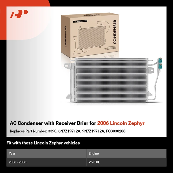 AC Condenser with Receiver Drier for 2006 Lincoln Zephyr