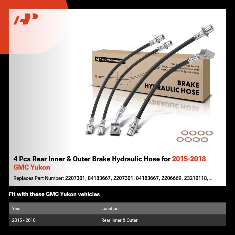 4 Pcs Rear Inner & Outer Brake Hydraulic Hose for 2015-2018 GMC Yukon