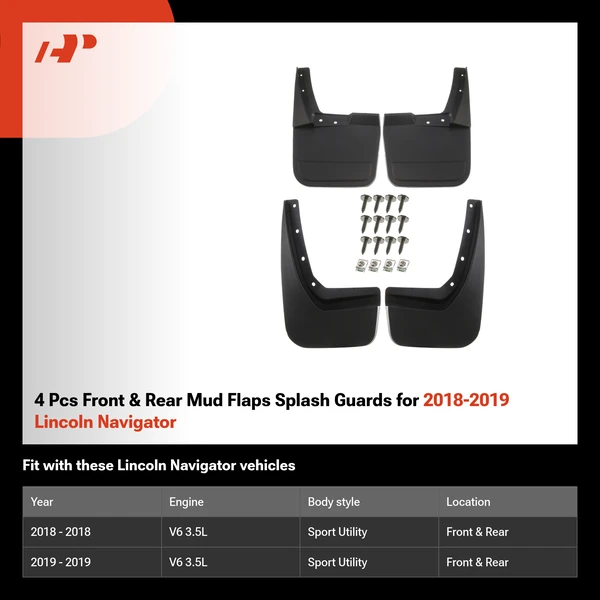 4 Pcs Front & Rear Mud Flaps Splash Guards for 2018-2019 Lincoln Navigator