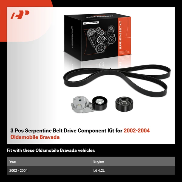 3 Pcs Serpentine Belt Drive Component Kit for 2002-2004 Oldsmobile Bravada