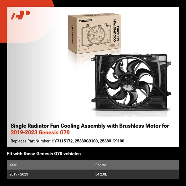 Single Radiator Fan Cooling Assembly with Brushless Motor for 2019-2023 Genesis G70